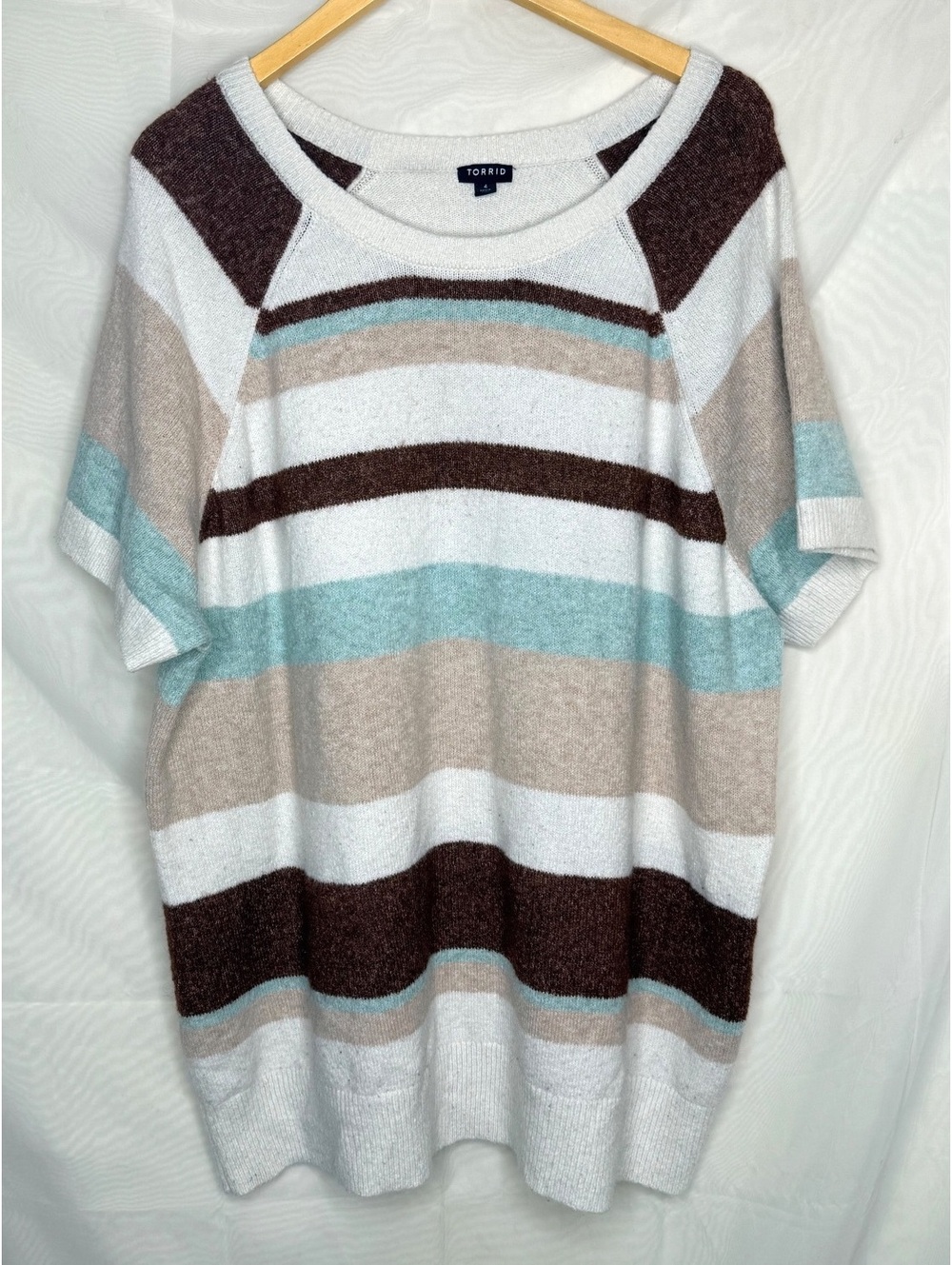 Torrid Striped Short Sleeve Sweater Pullover Mint and Brown 4X